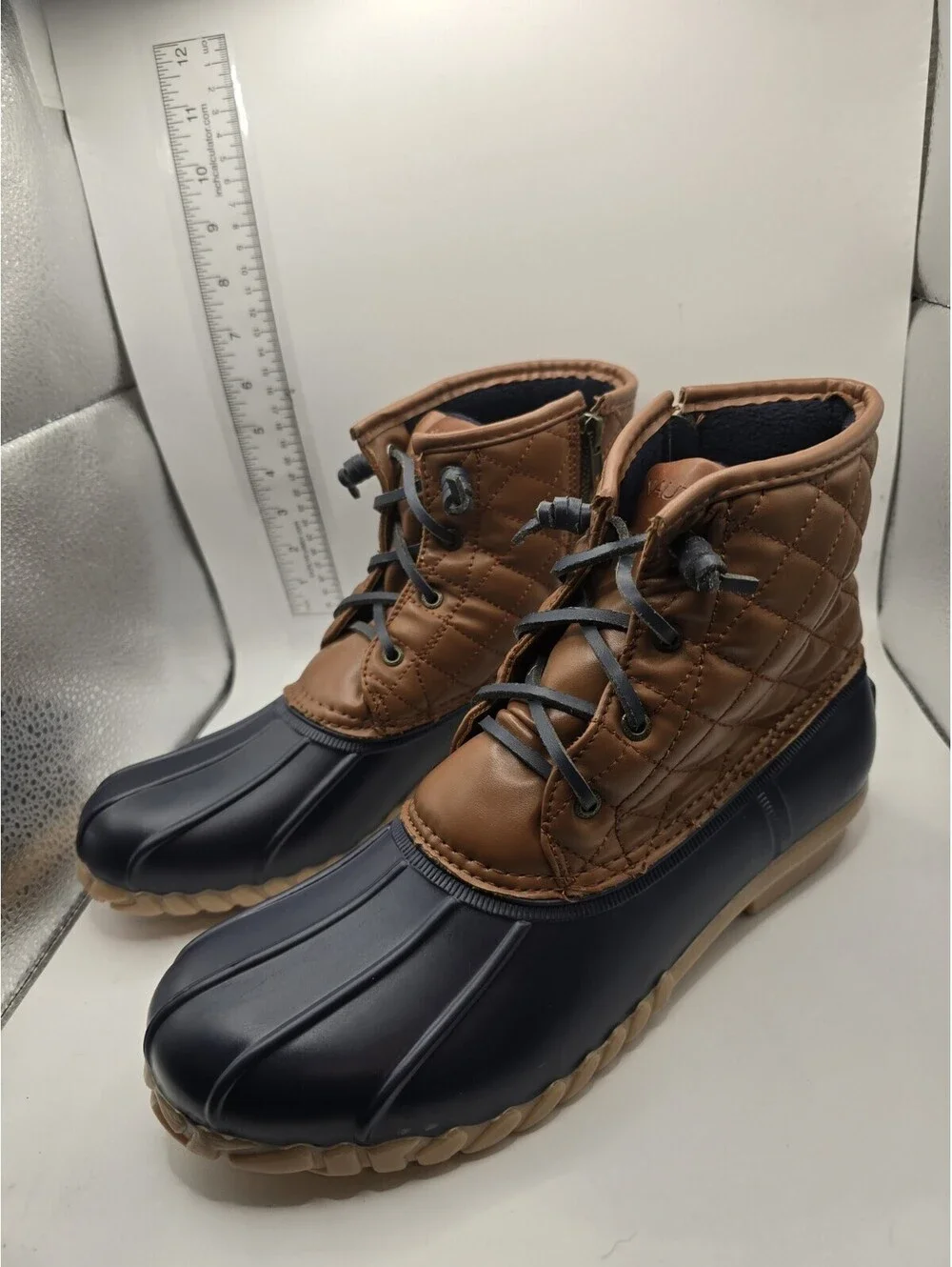 Nautica Duck Boots Womens Size 11 Navy Brown Rubber Side Zipper